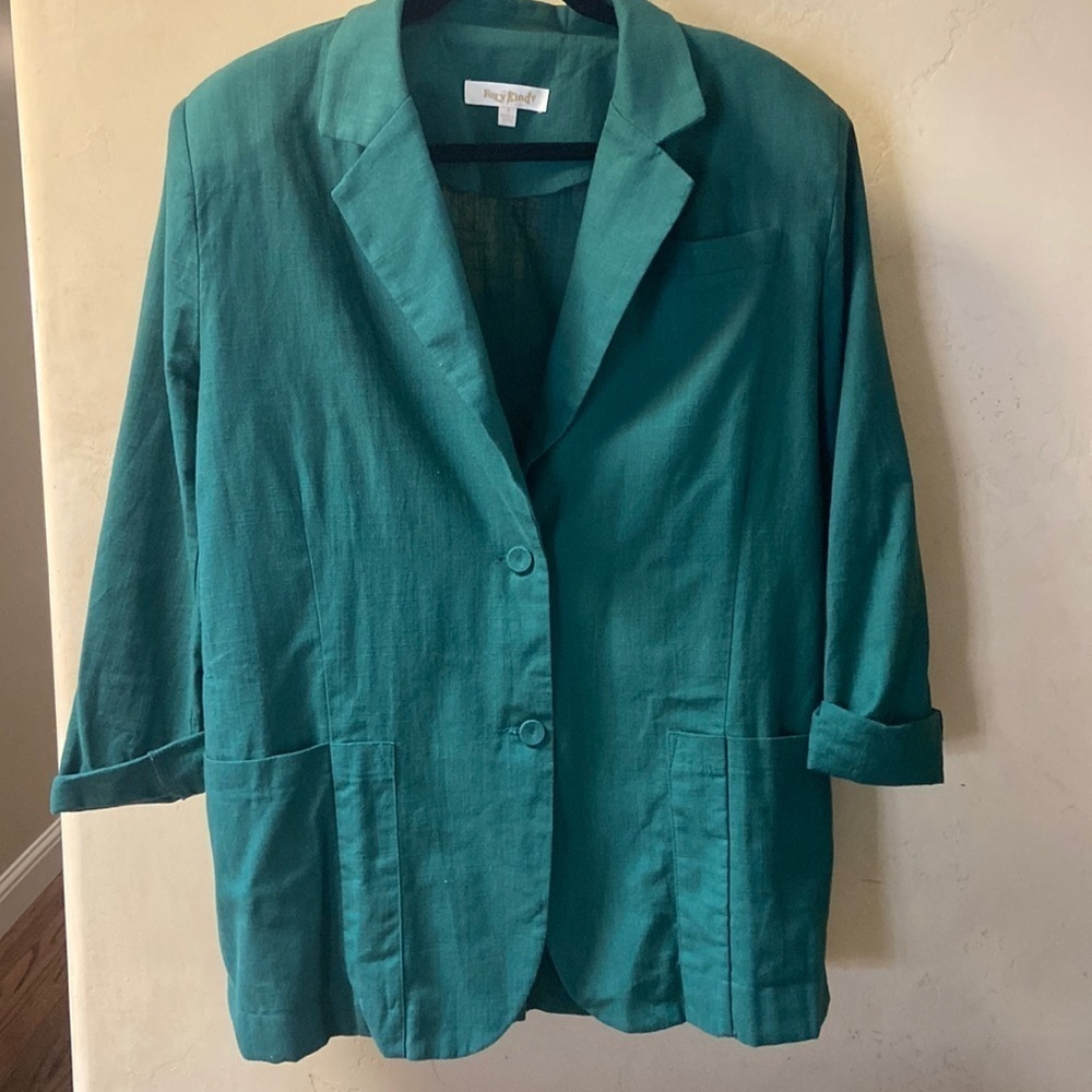Sz S The Foxy Kind 100% Cotton Forest Green Oversized Blazer 69716 - Picture 5 of 10